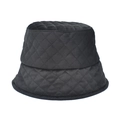 Quilted black velvet bucket hat with diamond lattice stitching for autumn and winter warmth - M (56-58cm) / Black