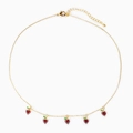 Gold finish fruit necklace featuring five red zircon cherry pendants on a thin link chain - Red Apple Style (XL00097)