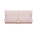 Women's long PU leather wallet in light pink with leaf-pattern quilting and gold buckle - Pink