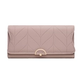 Dusty pink long PU leather wallet with leaf quilting and gold flower buckle detail - Dust Rose