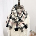 Dicker Plaid Winterschal für Damen in Schwarz-Weiß mit Karomuster und Fransenrand - 62*205cm / Rosa gestreiftes Karo