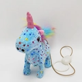Unicorno elettrico di peluche blu con criniera arcobaleno e stelle, giocattolo che cammina - Motivo a Stelle Blu