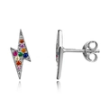 Boucles d'oreilles éclair en argent S925 serties de zircons cubiques colorés - Argenté