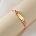 Bracciale in corda intrecciata rosa con placca in acciaio al titanio oro e ritaglio floreale - Farfalla Cavo / Farfalla Rosa