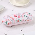 Pink portable glasses case with floral pattern and textured fabric finish for eyewear - Colorful Splendor