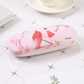 Pink hardshell glasses case with watercolor cherry blossom and girl illustration - Cherry Blossom Rainy Season