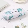 Portable hard glasses case in light white with tropical palm leaf pattern and Natural text - Green White Banana Leaf