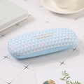 Light blue hard shell glasses case with geometric pattern and Life Shines slogan - Blue Pink Geometry