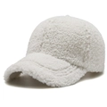 White teddy fleece baseball cap for women with thick fluffy texture and minimalist style - Adjustable / White