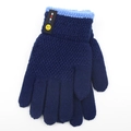 Guanti in maglia blu scuro con bordo azzurro e etichetta baby con smiley giallo - 6-10 Anni / Blu Notte