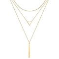 Detailed view of triple-layered gold geometric necklace with triangle and bar pendants - Gold