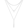 Three-layer stainless steel necklace featuring geometric triangle and bar pendants - Silver