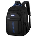 Black Oxford backpack with blue zippers and mesh pockets, showing durable sport style - Blue