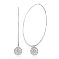 Minimalist S925 silver hoop earrings featuring artistic circular relief charms - White Gold