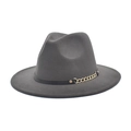 Detail view of the dark grey wool fedora with a black leather belt and gold chain trim - M (56-58cm) / Dark Gray