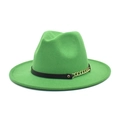 Close-up of green wool fedora hat featuring a black band with gold chain link detail - M (56-58cm) / Grass Green