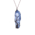 Blue crystal tree of life necklace with bronze wire wrap and hexagonal pillar pendant - Antique Bronze Wire Light Blue