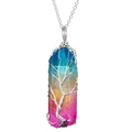 Rainbow crystal pillar necklace with silver tree of life wire wrap on white background - Silver Wire Gradient Green 7-Color