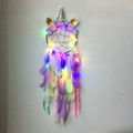 Unicorn dream catcher with colorful feathers and glowing LED lights for room decor - MS9018CS Purple With Colored Light (Small Box)