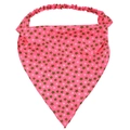 Pink triangular hair scarf with brown star pattern and elastic band on white background - Stars Fluorescent Yellow