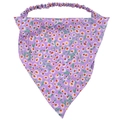 Purple floral triangle headscarf with white daisies and elastic band for women - D-64