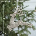 Funkelndes silbergoldenes Rentier-Ornament mit weißem Band für den Weihnachtsbaumschmuck - Rentier Stil D / Champagner