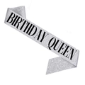 Dettaglio fascia Birthday Queen glitter argento con scritta nera per feste di compleanno - Argento Regina del Compleanno