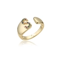 Detailed view of 18K gold letter S ring with micro-set colorful gemstones on white background - Adjustable Open / Letter S
