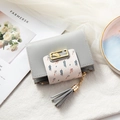 Minimalist grey leather wallet for women with floral clasp and tassel decoration - Gray