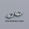 S925 sterling silver huggie earrings with green zircon stones, 5.5mm inner diameter - 5.5mm Platinum Color Green Zircon