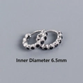 S925 sterling silver hoop earrings with black zircon stones and 6.5mm inner diameter - 6.5mm Platinum Color Black Zircon