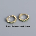 Gold plated S925 silver hoop earrings with green zircon pavé, 8.5mm inner diameter - 8.5mm Golden Color Green Zircon