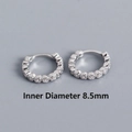 S925 sterling silver huggie earrings with round zircons, inner diameter 8.5mm - 8.5mm Platinum Color White Zircon