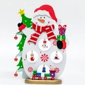 Handcrafted wooden snowman ornament with a small train and bell for Christmas tabletop decor - New Large White Snowman
