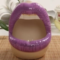 Purple open mouth lip shaped ceramic ashtray decor with smooth skin tone base - Style B / Purple