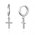 S925 Silber Creolen mit Kreuzanhänger und funkelnden Zirkonia-Steinen für Damen - Silber
