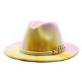 Cappello fedora in lana tie-dye rosa e giallo con catena dorata e corda intrecciata - M (56-58cm) / Rosa #1