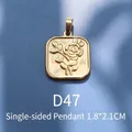18K vergoldeter rechteckiger Anhänger mit Rosenprägung in der Größe 1,8x2,1 cm - Einseitiges Quadratisches Rosenrelief (D47)