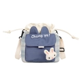 Cute light blue checkered bucket bag with bunny ears and 3D plush rabbit decoration - Plaid Style / Blue