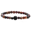 Pulsera de hombre en ojo de tigre pavo real con cuenta negra mate sobre blanco - Ojo de Tigre de 8mm + una Piedra Brillante de 10mm