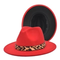 Cappello fedora rosso bicolore con nastro leopardato e interno nero su sfondo bianco - M(56-58cm) / Rosso + Nero