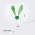 Miniature green glass cactus plant in transparent pot, 61mm tall decorative ornament - Cactus Style K