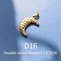 Double-sided 18k gold plated crescent pendant with textured finish 1.5x2cm - D16 Gold Textured Moon