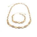 Hip-Hop Goldschmuck-Set mit Schweinenasen-Gliederkette und Mikrozirkonia-Besatz - Halskette und Armband Set / Gold