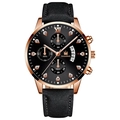 Business men's watch featuring a rose gold case, black dial with roman numerals and leather strap - Black Strap Rose Gold Case Black Face Rose Gold Hands