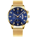 Montre quartz pour homme avec bracelet maille dorée, cadran bleu et chiffres romains - Bracelet Or Boîtier Or Cadran Bleu Aiguilles Dorées