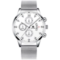 Montre homme avec bracelet en maille argentée et cadran blanc orné de chiffres romains - Bracelet Argenté Boîtier Argenté Cadran Blanc Aiguilles Argentées
