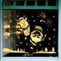 Pegatinas doradas navideñas para ventanas con reno y Papá Noel para decoración festiva - Pegatina Estática de Navidad Dorada / 50*70cm*2 Hojas