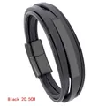 Pulsera multicapa de cuero negro para hombre con cierre magnético de 20,5 cm - 20.5CM / Negro