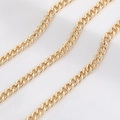 Polished golden copper flat O-chain necklace featuring embossed Cuban link texture - Heavy Cuban Chain Style